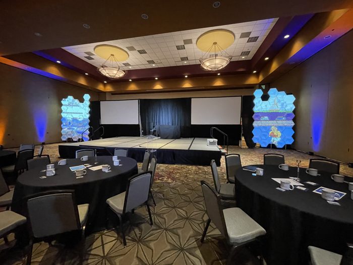 Ballroom set with hexagonal LED screens