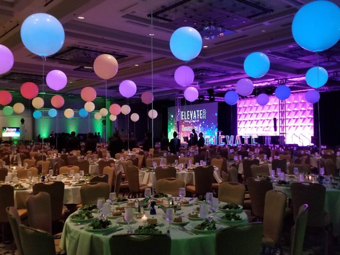 Stage with green and blue uplighting