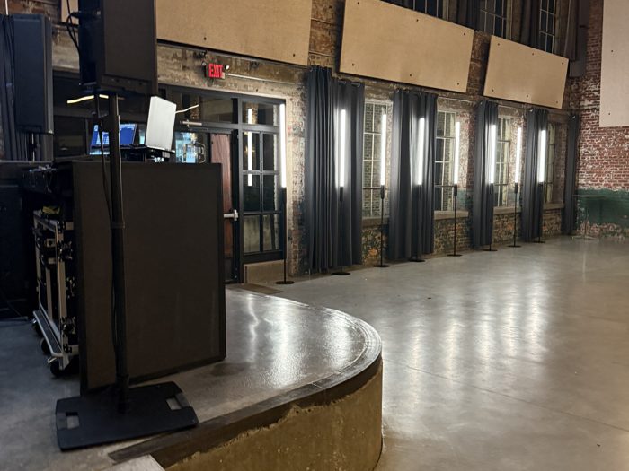 Empty industrial venue set up for an event